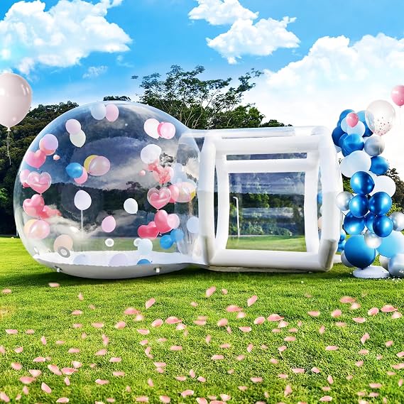 10FT Inflatable Bubble House Dome for Kids, Clear PVC Inflatable Bubble House Tent with Tunnel, Bubble Balloon House with Air Blower, 600W Air Pump for Party (Clear, 13.5FT)