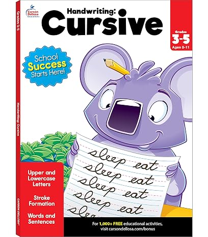 Carson Dellosa Grades 2-5 Cursive Handwriting Workbook, Writing Book With Sight Words, Sentences, and Letter Tracing Activities, Classroom or Homeschool Curriculum