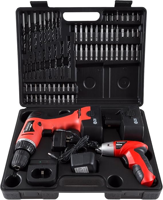 74-Piece 12V Cordless Drill and 3.6V Screwdriver Set Rechargeable Cordless Power Tools with Bits, Sockets, and Carrying Case by Stalwart