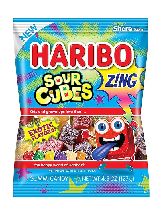 Haribo Gummi Candy, Sour Cubes, 3.6 Ounce