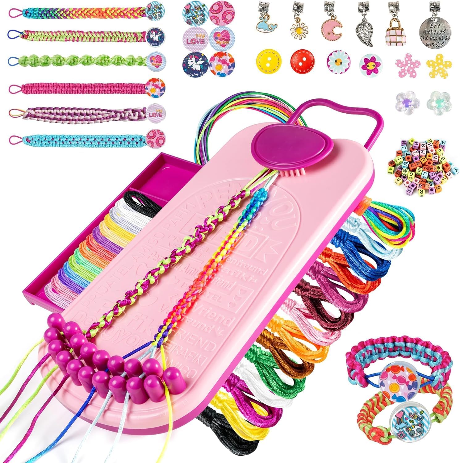 Friendship Bracelet Making kit, Arts and Crafts for Kids 6-12, Toys for Girls Age 6 7 8 9 10 11 12, Craft Kit with Threads, Elastics, Beads, Buckles, Bracelet DIY Toy Gift for Girl Birthday Christmas