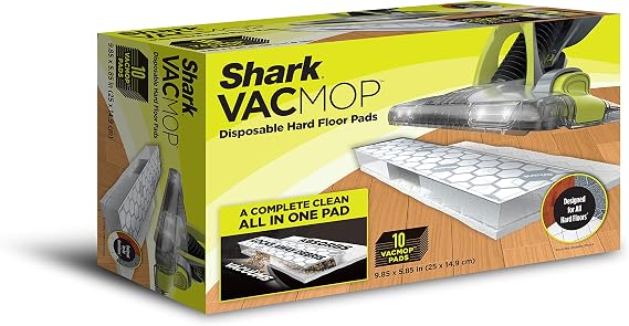 Shark VMP10 Disposable Hard Floor Vacuum and Mop Pad VACMOP Refill, White, 10 Count