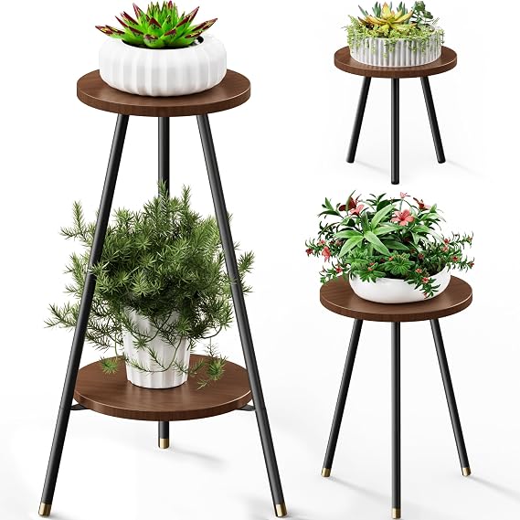 Plant Stand Indoor Tall: 2 Tier Plant Stand Indoor 28" Plant Table | Mid Century Modern Decor - Indoor Plant Table for Living Room/Balcony/Garden/Patio,Walnut