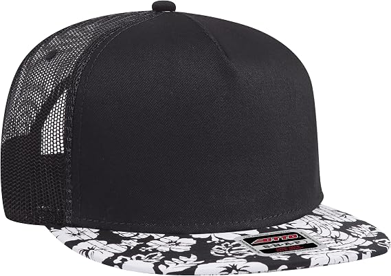 OTTO Hawaiian Pattern Flat Visor SNAP 5 Panel Mesh Back Trucker Snapback