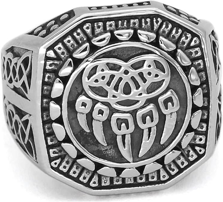 Viking Bear Claw Ring Mens Silver Stainless Steel Nordic Celtic Knot Signet Band Sizes 7-13