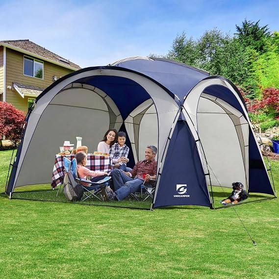 UNICAMPER Beach Tent UPF50+ Sun Shade 3.6m X 3.6m Canopy Tent with 2-Pcs Side Wall, Sun Shelter Rainproof, Waterproof for Camping Trips, Backyard Fun, Fishing, Parties, Or Picnics Umbrella(Navy Blue)