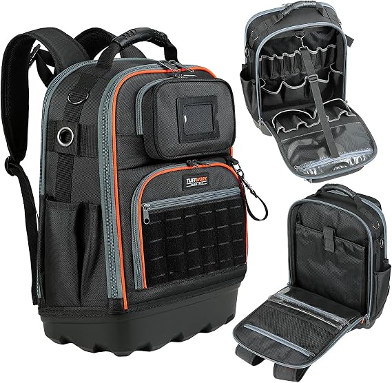Heavy Duty Tool Backpack with 35 Pockets, Hard Bottom, 35x20x47 cm