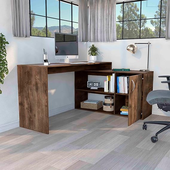 L Shaped Computer Desk, Gaming Table Corner Desk 49 Inch PC Writing Black Desk Study Desks with CPU Stand Side Bag Reversible for Home Office Dorm Small Space (Brown)