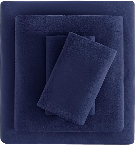 Viviland Plush Micro Fleece King Bed Sheet Set - Soft Polar Fleece Velvet Sheets - Extra Warm Winter Flannel Bed Sheets with Deep Pocket - Navy - King