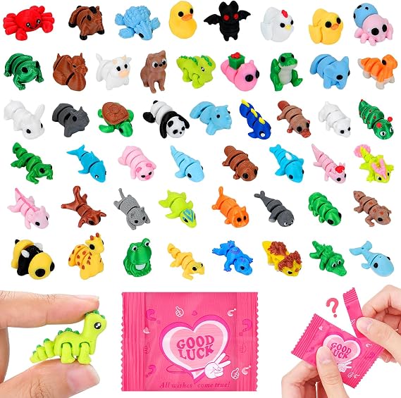 SelfTek 50 Pcs 3D Printed Mini Animals Blind Bags - Flexible Movable Joint 3D Printed Mini Animals Figures Mystery Bags for Party Favors, Home Office Desk Decoration, Birthday Gifts