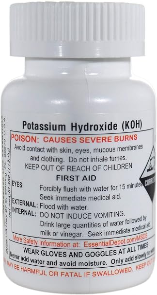 Essential Depot Potassium Hydroxide Flakes KOH Caustic Potash Anhydrous Dry Electrolite - 4 oz Bottle - Food Grade - HDPE Container with Resealable Child Resistant Cap...