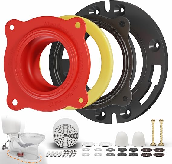 MENNTY Toilet Flange Repair Kit with Elastic Seal for 3- and 4-Inch Drains | Waterproof Tape Adds Backup Protection, Spacer Stack Helps Match Flange Height, Useful After Tile or Floor Updates