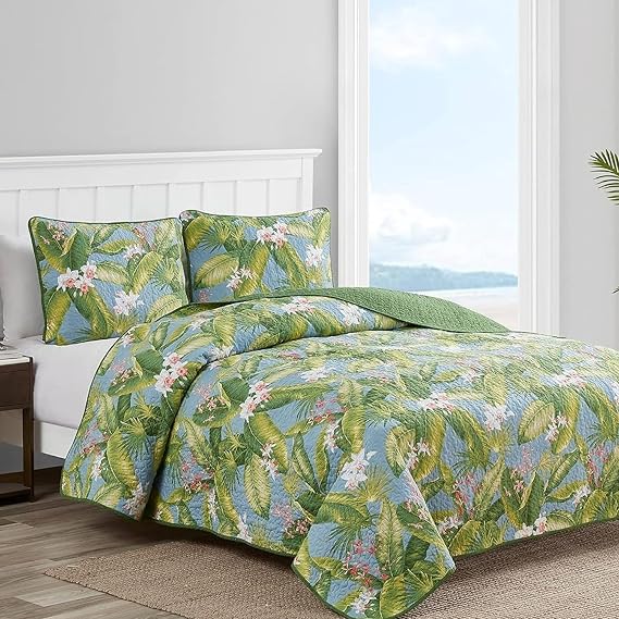 Tommy Bahama - King Quilt Set with King Shams, Reversible Cotton Bedding, Lightweight All-Season, Dorm Room Essentials, Aregada Dock Sky Blue