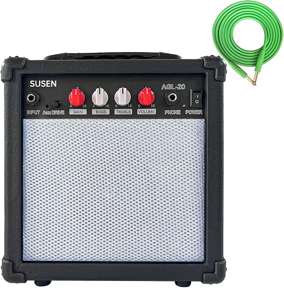 Electric Guitar Amplifier 20 Watt Amp Portable Amp with Headphone Input Gain Powe Including Professional Noise Reduction Cable (White)