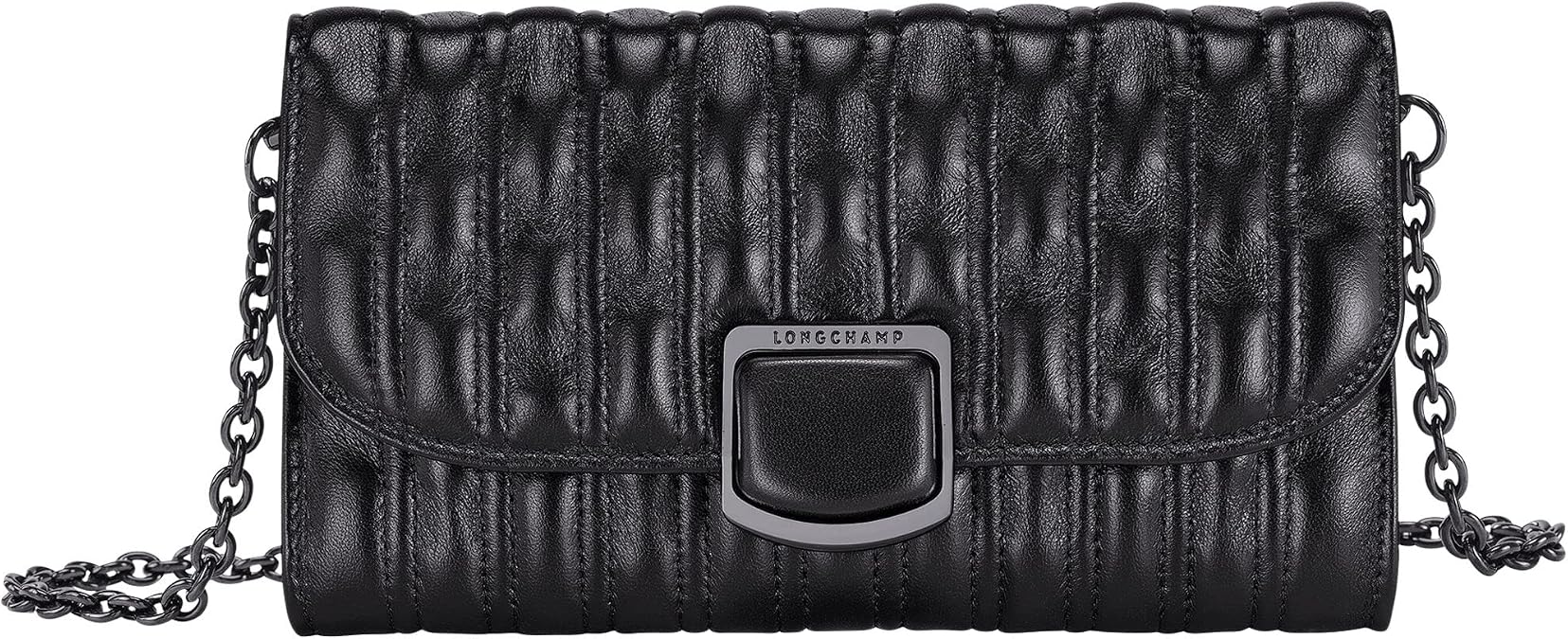 Longchamp Brioche Leather Crossbody Wallet-On-Chain, Black