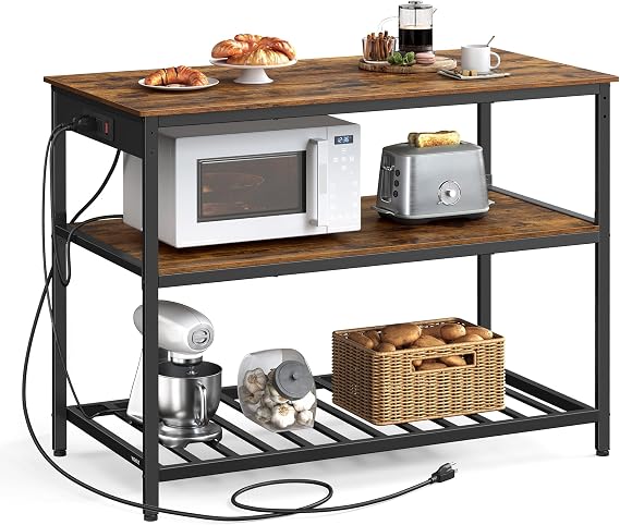 VASAGLE Kitchen Island with 3 Shelves, Storage Cabinet, Steel Structure