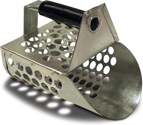 Fisher Galvanized Metal Sand Scoop with Filtering Holes, Heavy Duty Design, Rubberized Grip, and No-Slip Ergonomic Handle for Efficient Sifting and Sand Digging