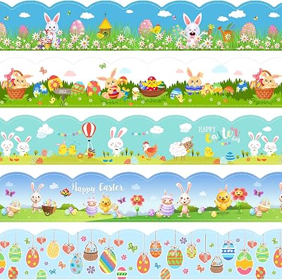 10 Pieces Easter Bulletin Board Decorative Trim Border Stripes Easter Bulletin Board Borders Decorative Trim Bulletin Borders Stickers Self-Adhesive Blackboard Border for Classroom School Decoration