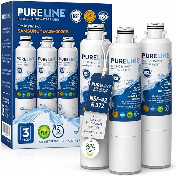 Pureline DA29-00020B Water Filter Replacement for Samsung DA29-00020A/B, HAF-CIN/EXP, HAF-CIN, Kenmore 46-9101, 469101, 9101 Refrigerator Water Filter (3 Pack)
