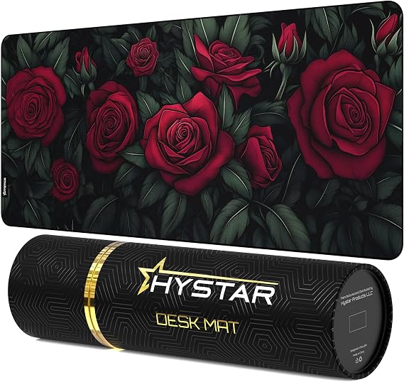 Hystar Extended Gaming Mouse Pad | L 45" x 20" | 5mm Thick, Waterproof Surface, Smooth Polyester Fabric, and Natural Rubber Base | Bloom