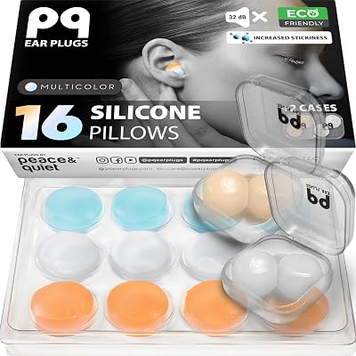 PQ Silicone Ear Plugs for Sleeping - Noise Cancelling Ear Plugs, 16 Pairs for Swimming and Sleeping, Sound Blocking Level 32Db