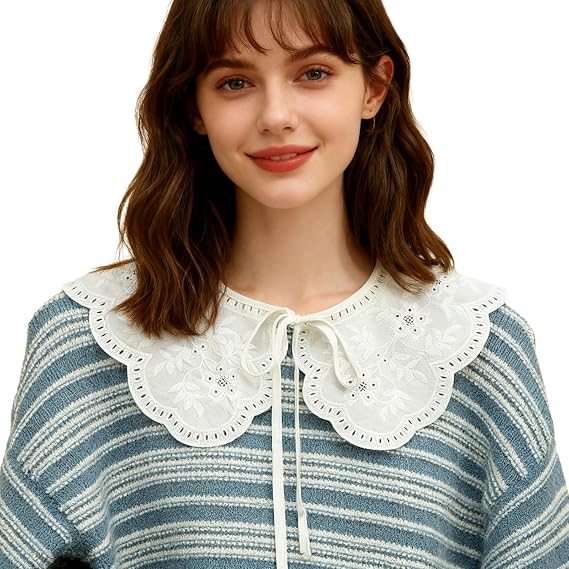 White Peter Pan Collar Detachable Dickey, Lace Collar for Women and Girls