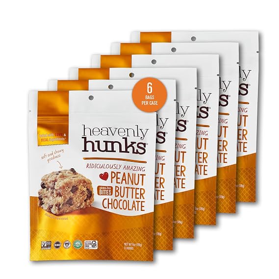 Heavenly Hunks Peanut Butter Chocolate 6oz (6pk) | Soft-Baked Peanut Butter Chocolate Oat Bites, Gluten Free, Vegan and Made with Real Ingredients