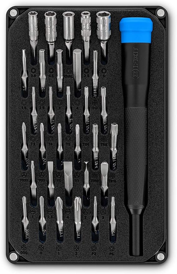 iFixit Moray Precision Bit Set, bit-kit with 32 mini-bits (4 mm) and Precision Screwdriver for Repairing Electronics, Compatible with iPhone, iPad