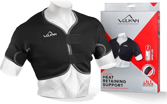 Vulkan Classic Full Shoulder Support, Small, New Style, For Tendonitis, Bursitis, Other Shoulder Injuries, Covers Both Shoulders, Compression & Warmth, Protection for Rehabilitation & Recovery