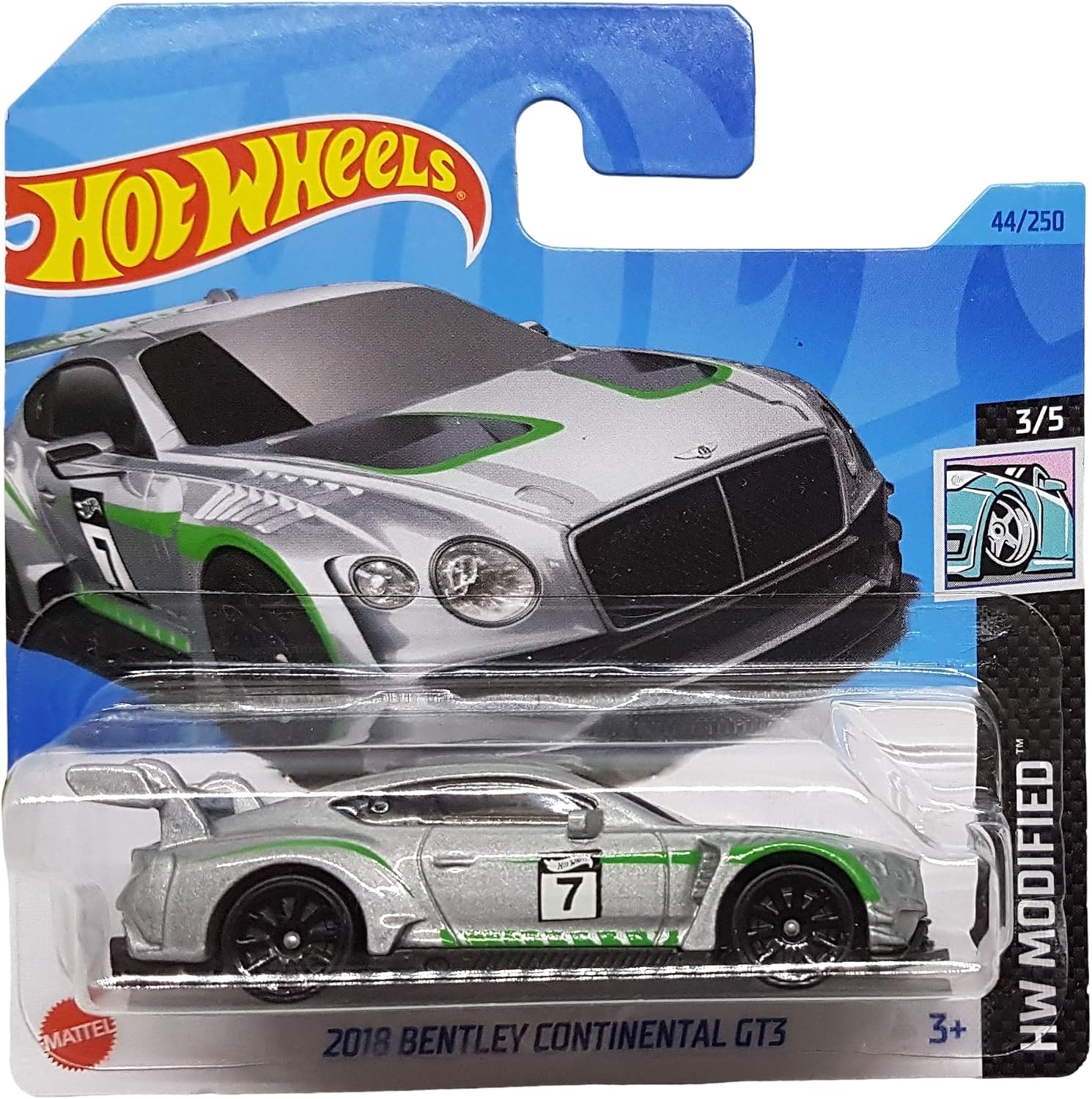 Hot Wheels - 2018 Bentley Continental GT3 - HW Modified 35 - HKL45 - Short Card - Silver Grey Metallic - Mattel 2023