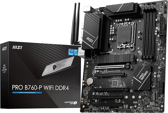 MSI PRO B760-P WIFI DDR4 Motherboard, ATX - Supports Intel 14th, 13th & 12th Gen Core Processors, LGA 1700 - DDR4 Memory Boost 5333+MHz/OC, PCIe 4.0 x16 Slots, M.2 Gen4 Slots, 2.5G LAN, Wi-Fi 6E