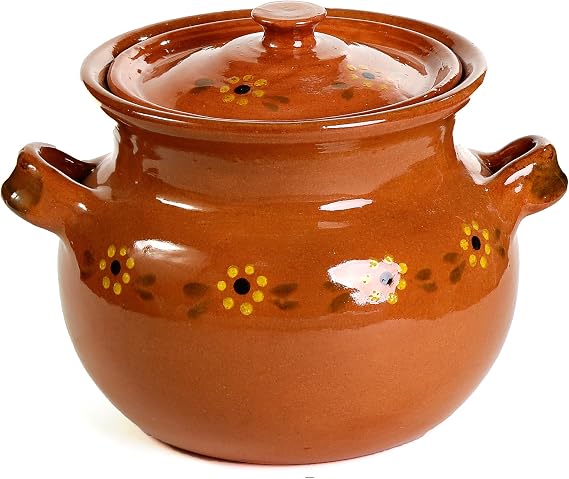 Ancient Cookware, Traditional Mexican Clay Bean Olla Pot, Terracotta, 3 Quarts