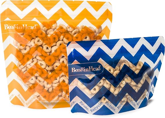 BooginHead - Pack'Ems,Reusable Snack Pouches for diaper bag, gym bag, lunchbox, backpack, and purse, dishwasher safe - Small and Large, Blue and Orange, 2-Pack