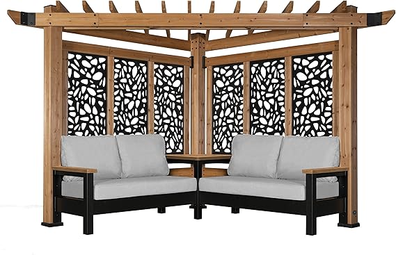 Backyard Discovery Tuscany Cabana Pergola with Pebble Privacy Panels and Conversation Seating in Pumice