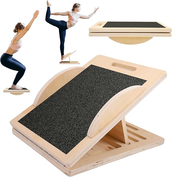 Professional Wooden Slant Board, Wooden Slant Board for Calf Stretcher & Balance, Slant Board with 6 Incline Angles, Stretch Board, Balance Board for Knees Ankle Heel Feet Leg Balance Training