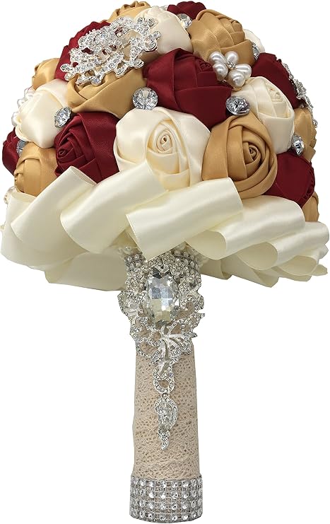 Wedding Bride Bridal Bouquet Brooch Bouquet Bridesmaid Valentine's Day Bouquet Confession (D453 Wine red+Golden)