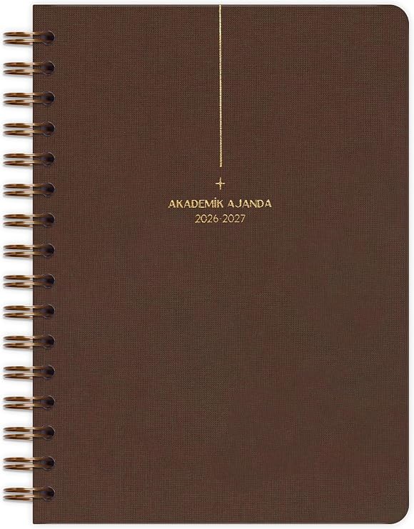 Matt Notebook 2026-2027 A5 Keten Akademik Ajanda Spiralli 15x21 cm - 17 Aylık Kahverengi