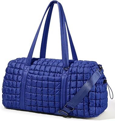 Quilted Travel Duffle Bag for Women Medium Weekender Bag Puffer Overnight Bag Large Soft Puffy Duffel Bag Carry-On Gym Bag Lightweight Personal Item Travel Bag for Trips Business Sport Airplane