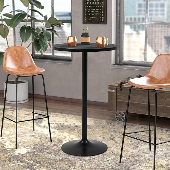 40 in Height Bar Table with Metal Base, Small Round Table Cocktail Table Bistro Table