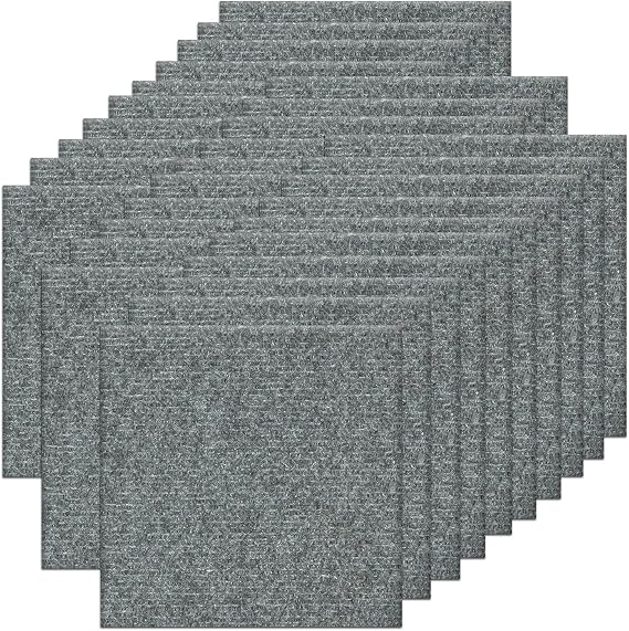 30Pcs Carpet Tiles Peel and Stick, Self Adhesive Carpet Floor Tile 12 x 12, Light Grey Soft Padded Flooring Sticker, Home Decor for Bedroom Living Room Office, 30 sq ft per Box