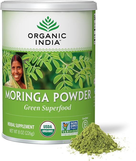 ORGANIC INDIA Moringa Powder, Moringa Oleifera Leaf Herbal Supplement, 8 oz