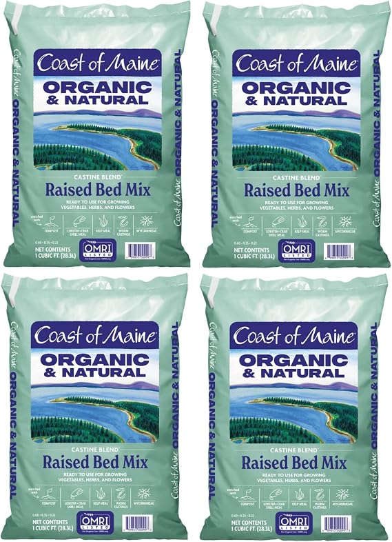 Coast of Maine Castine Blend Organic and Natural Raised Bed Mix, 1 cu ft (Pack of 4), RTU for Growing Vegetables, Herbs and Flowers