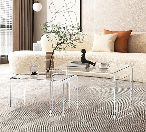 ONELUX Acrylic Coffee Table Set of 2,Nesting Side End Tables, Modern Tables for Living Room,Bathroom,Bedroom 2016