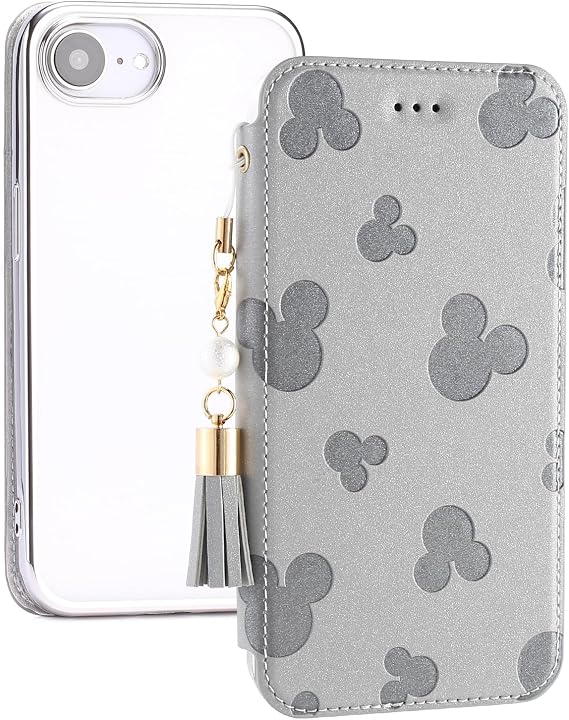 iPhone 16e Cellular Phone Case Diary Clear Back Glitter Embossed Mouse Pattern 6.1 Inch iPhone16e Case Diary-style Slim Transparent No Belt Clean Adult Cute Befortwo iPhone 16e Smartphone Cover Cute