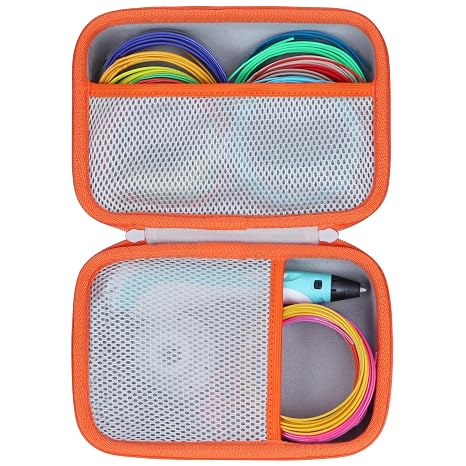 Lebakort Hard Case Compatible with SCRIB3D P1 Advanced / MYNT3D Super Professional Printing / 3Doodler Pro / 3Doodler Flow / PIKA3D PRO 3D Printing Pen (Off White + Orange Case)