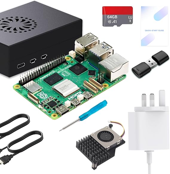TRASKIT Starter Kit for Raspberry Pi 5 4GB RAM, 64GB SD Card pre-Loaded with 64-bit Pi OS