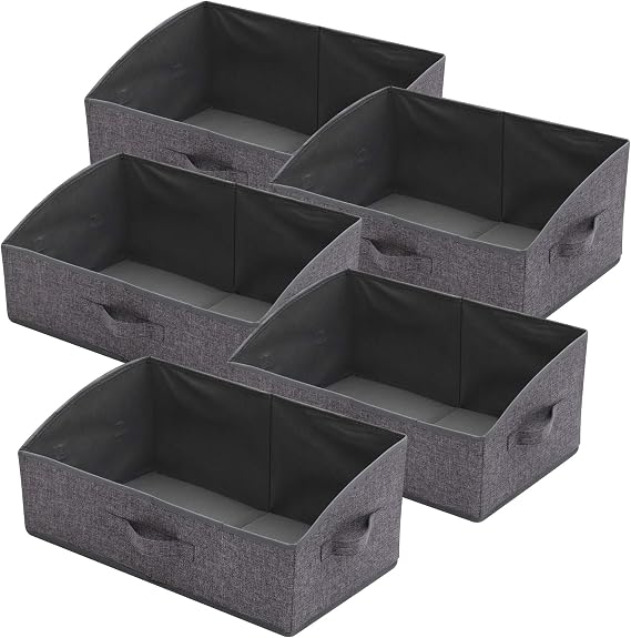 TENABORT 5 Pack Trapezoid Large Foldable Closet Storage Bins with Handle, Fabric Storage Organizer Cube Cloth Containers Linen Box Shelf Baskets for Clothes Clothing Shelves Wardrobe