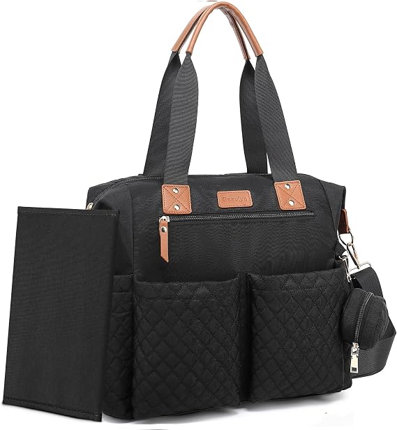 Beaulyn Diaper Bag Tote,Large Diaper Bag with Pacifier Case & Changing Pad,Waterproof Baby Bags with Shoulder Straps & Stroller Straps for Mom Dad