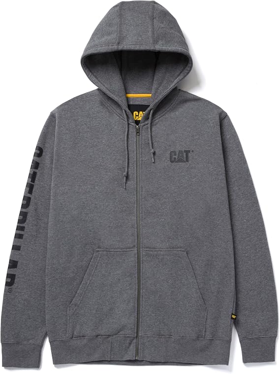 Caterpillar mens Full Zip Hoodies With Front Pouch Pockets, Iconic Workwear Logo, and S3 Cord Management