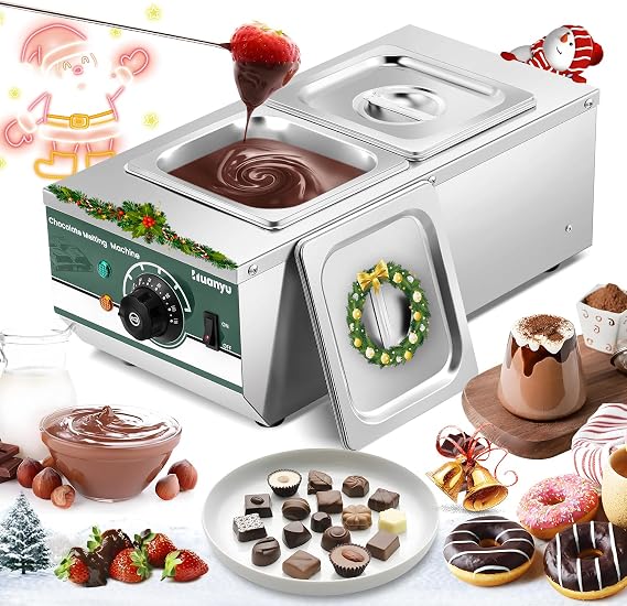 Huanyu Chocolate Tempering Machine with 2 Pots 30C-110C Chocolate Melting Machine 800W Commercial Chocolate Melter Water Heating Chocolate Melting Pot